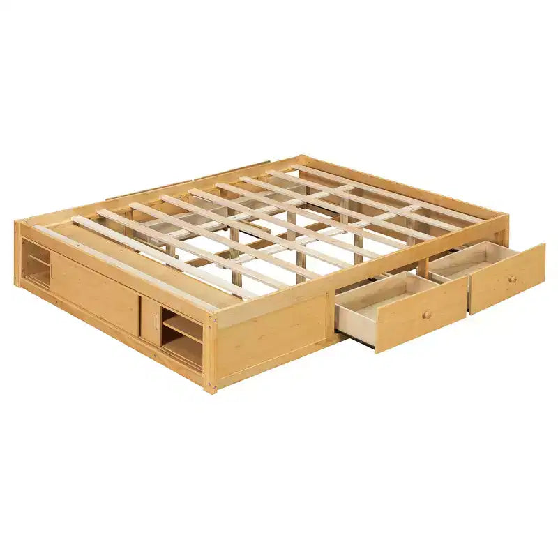 Whisen Queen Platform Bed Frame with 4 Storage Drawers and Footboard Storage