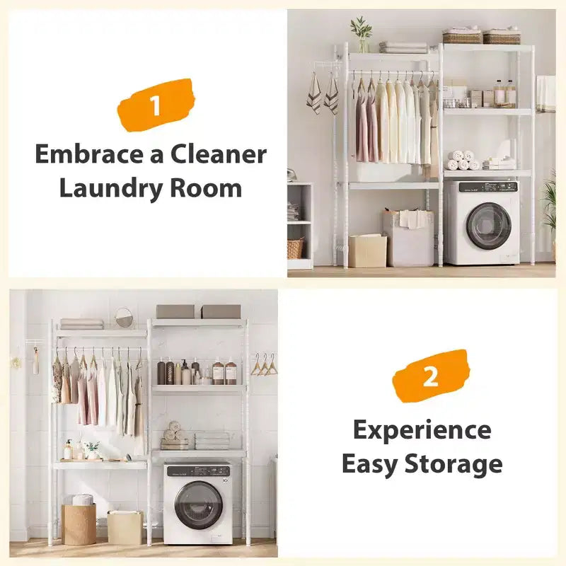 Over-the-Washer Shelf, 5-Tier Dryer Storage Shelf with Adjustable Height, Bathroom Shelf, Space-Saving Storage for Bathroom, Laundry Room