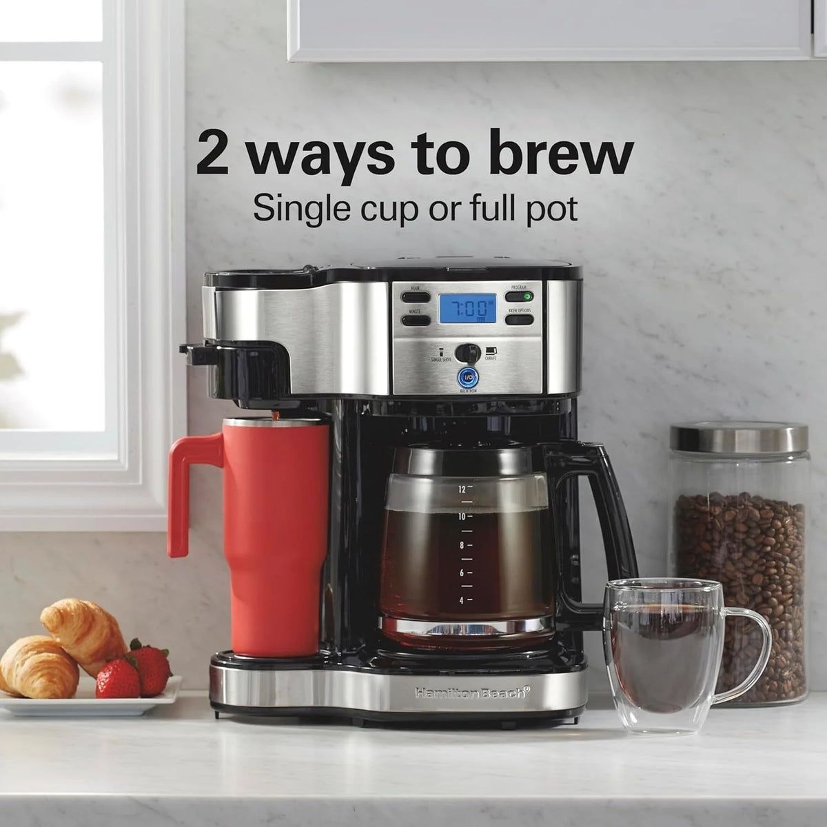 2-Way 12-Cup Coffee Maker & Single Serve, Glass Carafe, Auto Pause & Pour, Black