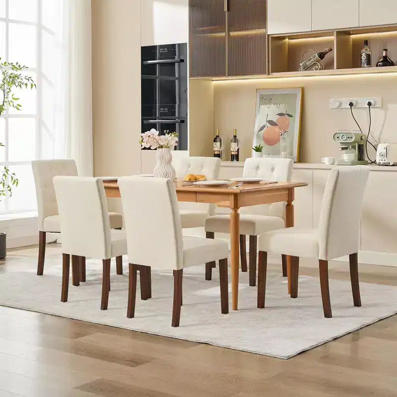 Parsons Button Tufted Dining Chairs Set of 6 / 4 - Upholstered Fabric Kitchen Chairs with Wood Legs & Padded Seats - Living Room Kitchen Furniture