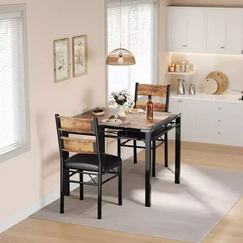 Dining Table Set for 4,with 4 Upholstered Chairs,5 Pcs Wood Kitchen Dining Room Table Set with Corner Protector for Kitchen,Apartment,Small Space