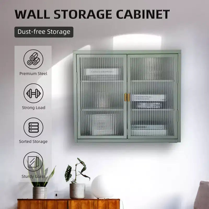 Double Glass Door Wall Cabinet Storage Cabinets with Enough Storage Space, Doors Detachable Shelves Wall Cabinet Practical Tool Storage Chest