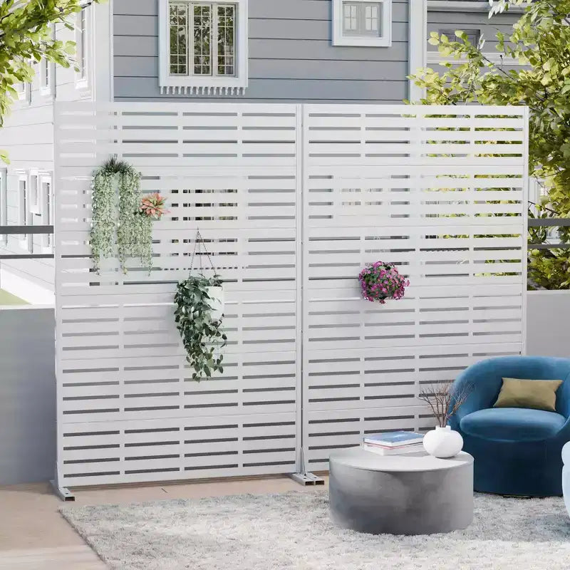 MAYEERTY 72x47 White Outdoor Natural Privacy Panel Screen, 6 Piece Set Natural Folding Divider for Backyard and Garden