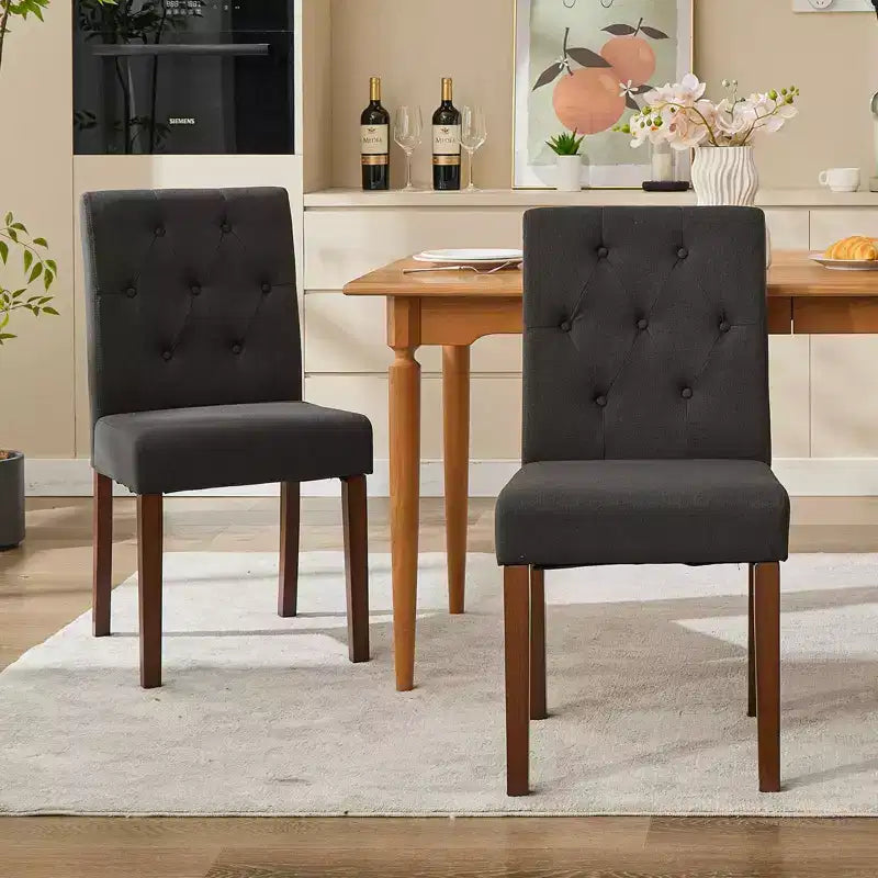 Parsons Button Tufted Dining Chairs Set of 6 / 4 - Upholstered Fabric Kitchen Chairs with Wood Legs & Padded Seats - Living Room Kitchen Furniture