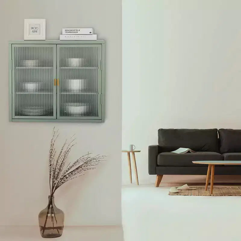 Double Glass Door Wall Cabinet Storage Cabinets with Enough Storage Space, Doors Detachable Shelves Wall Cabinet Practical Tool Storage Chest