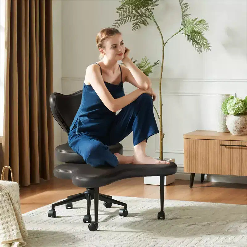 Pinmoco Ergonomic Criss Cross Office Chair, Height Adjustable Meditation Chair, 360 Swivel, Lumbar Support, Task and Office Chair, ADHD Chair