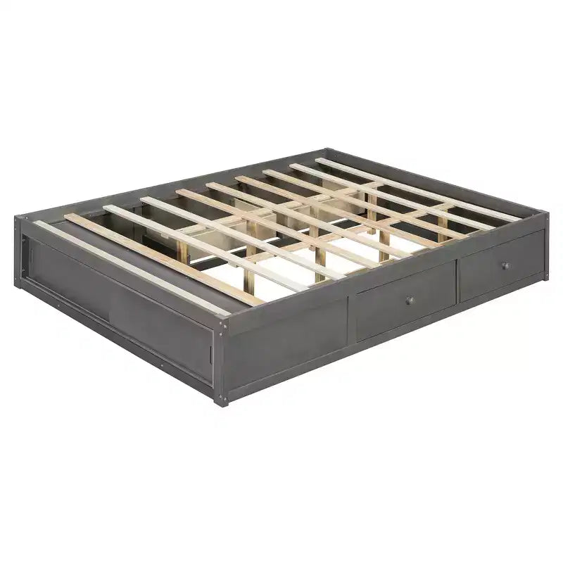 Whisen Queen Platform Bed Frame with 4 Storage Drawers and Footboard Storage