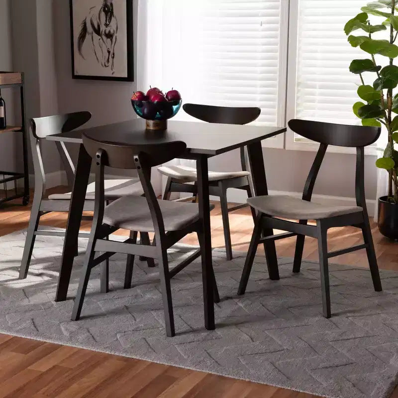 5pc Britte Fabric Upholstered Wood Dining Set - Baxton Studio