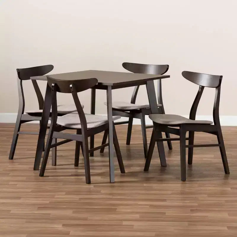 5pc Britte Fabric Upholstered Wood Dining Set - Baxton Studio