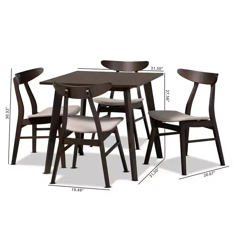 5pc Britte Fabric Upholstered Wood Dining Set - Baxton Studio
