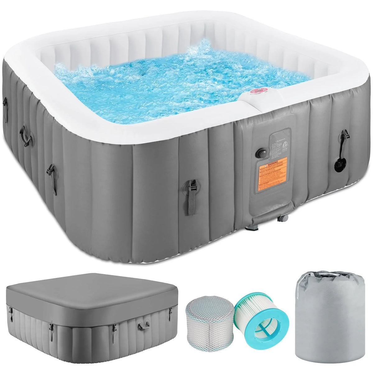 4-6 Person Outdoor Inflatable Hot Tub Spa with Control Panel & 130 Jets, Insulated Tub Cover & Floor Protector - 75??¨¤W