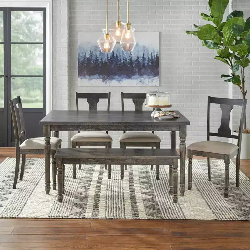 6pc Burntwood Dining Set with Bench - Buylateral