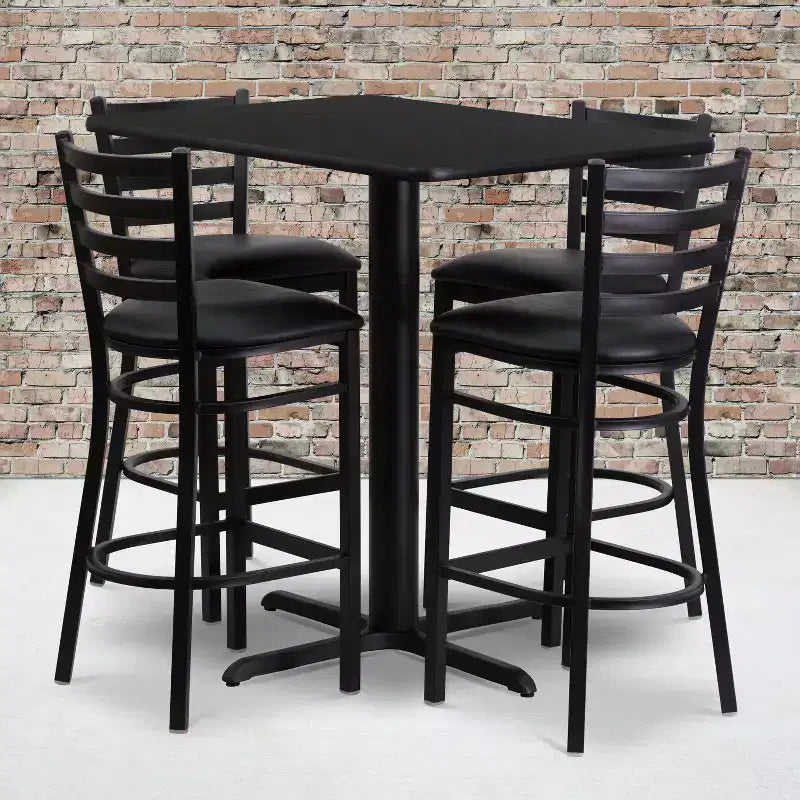 Emma and Oliver 24W x 42L Rectangular Laminate Table Set & 4 Ladder Back Stools