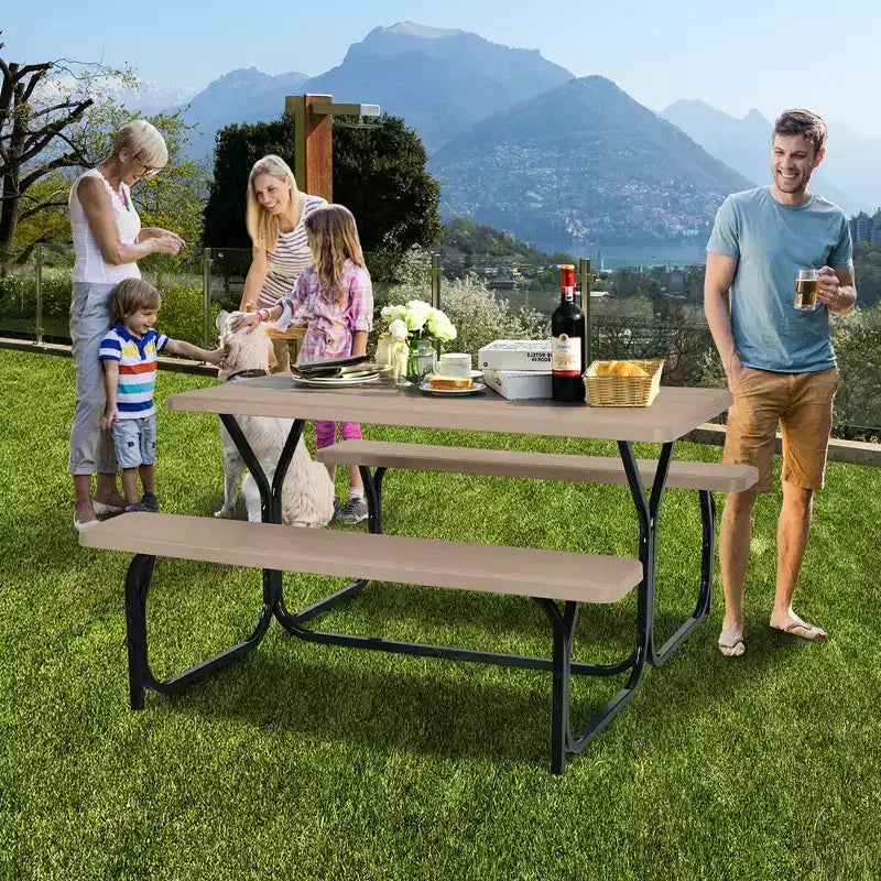 Costway Picnic Table Bench Set Outdoor Backyard Patio Garden Party Dining All Weather Black/White/Grey/Brown/Green