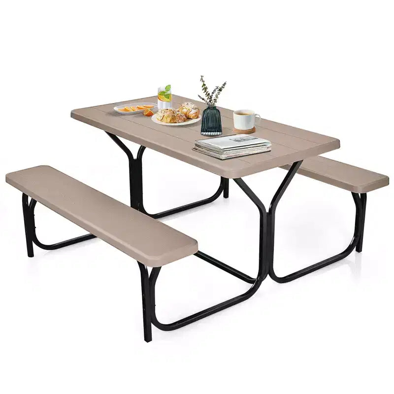 Costway Picnic Table Bench Set Outdoor Backyard Patio Garden Party Dining All Weather Black/White/Grey/Brown/Green