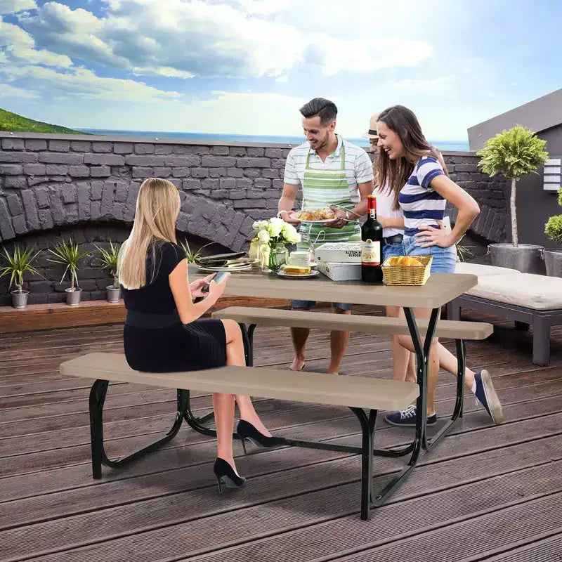 Costway Picnic Table Bench Set Outdoor Backyard Patio Garden Party Dining All Weather Black/White/Grey/Brown/Green