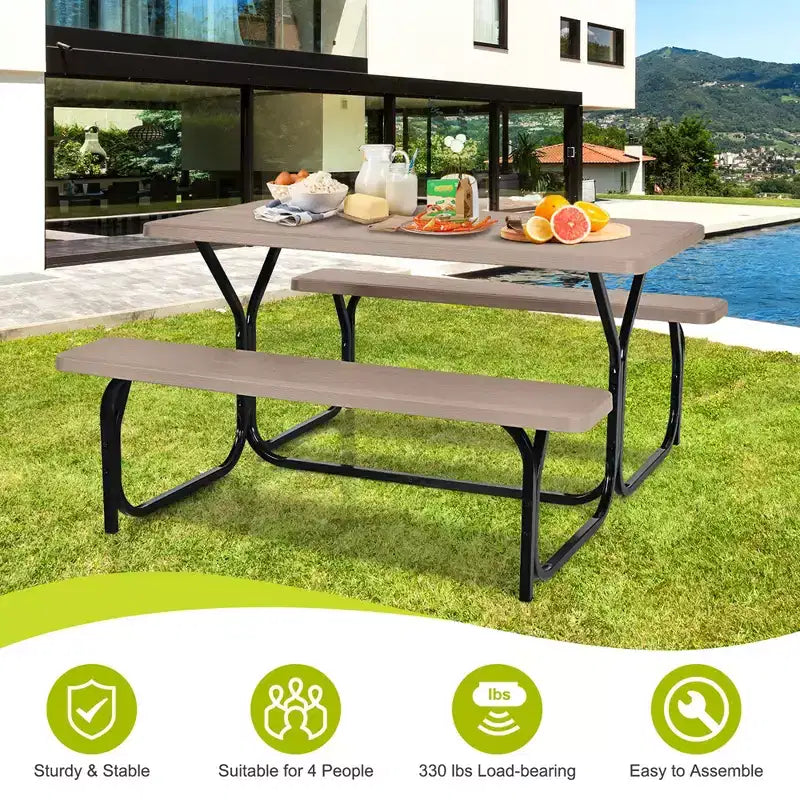 Costway Picnic Table Bench Set Outdoor Backyard Patio Garden Party Dining All Weather Black/White/Grey/Brown/Green