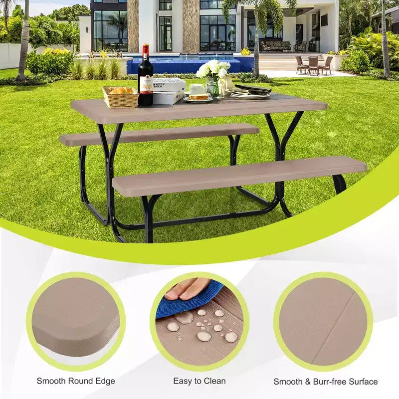 Costway Picnic Table Bench Set Outdoor Backyard Patio Garden Party Dining All Weather Black/White/Grey/Brown/Green