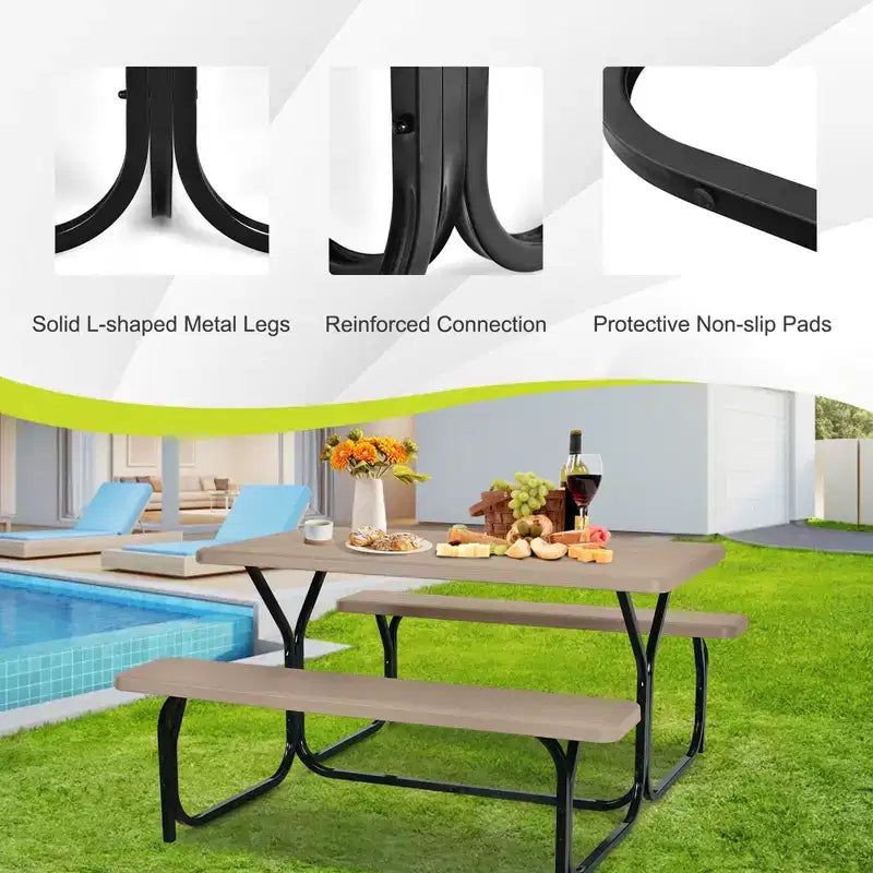 Costway Picnic Table Bench Set Outdoor Backyard Patio Garden Party Dining All Weather Black/White/Grey/Brown/Green