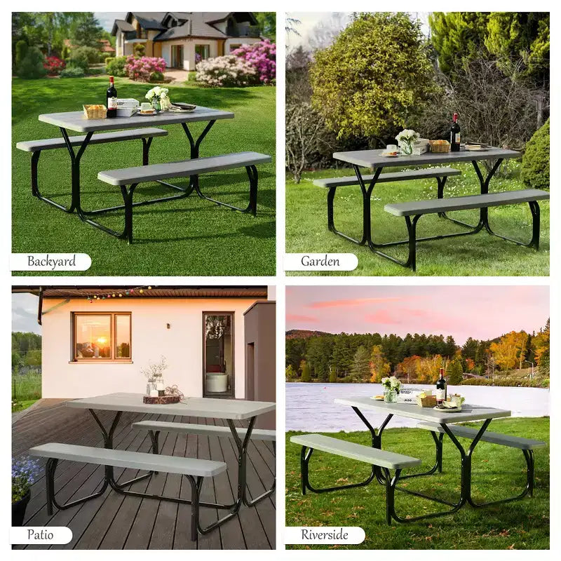 Costway Picnic Table Bench Set Outdoor Backyard Patio Garden Party Dining All Weather Black/White/Grey/Brown/Green