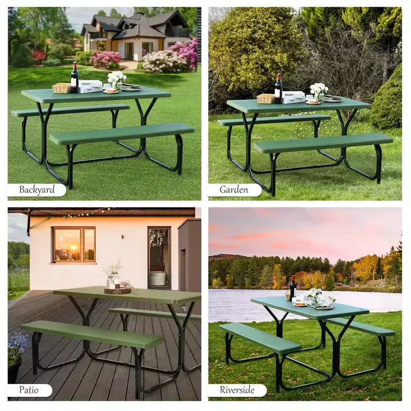 Costway Picnic Table Bench Set Outdoor Backyard Patio Garden Party Dining All Weather Black/White/Grey/Brown/Green