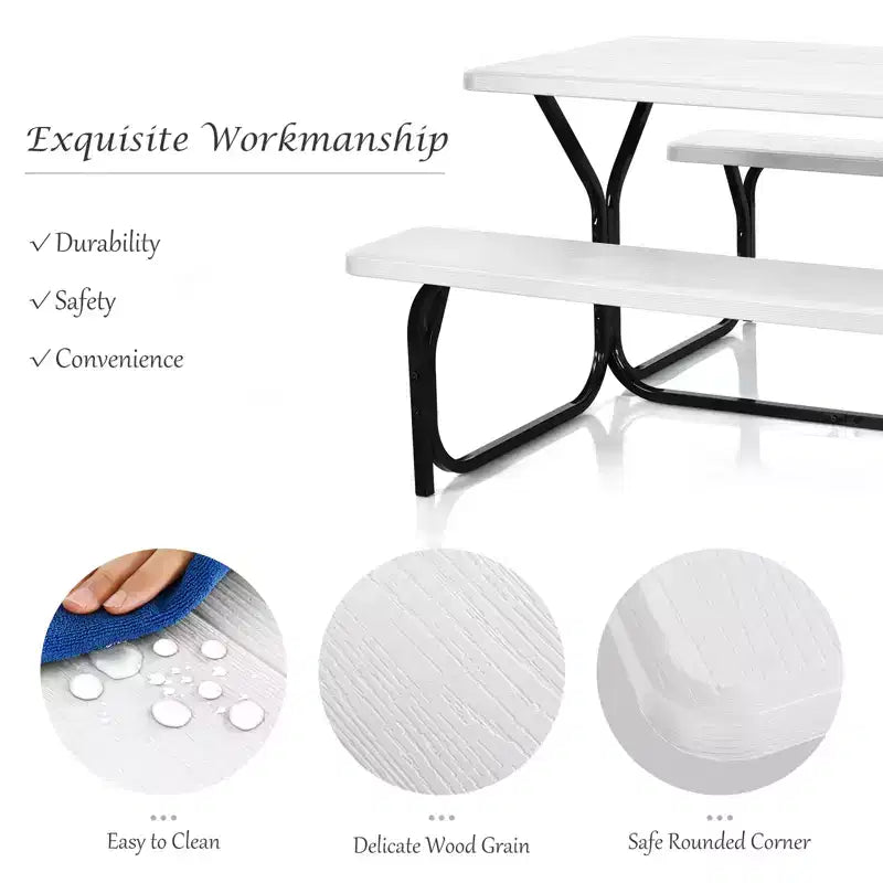 Costway Picnic Table Bench Set Outdoor Backyard Patio Garden Party Dining All Weather Black/White/Grey/Brown/Green