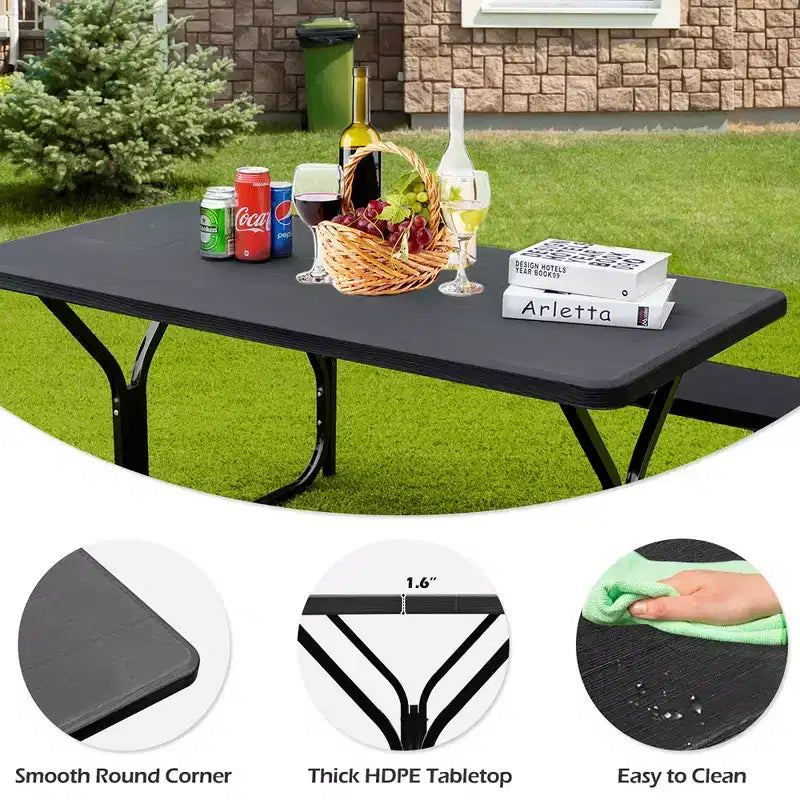 Costway Picnic Table Bench Set Outdoor Backyard Patio Garden Party Dining All Weather Black/White/Grey/Brown/Green