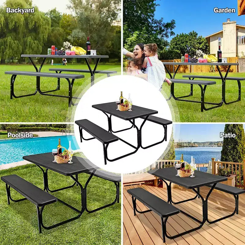 Costway Picnic Table Bench Set Outdoor Backyard Patio Garden Party Dining All Weather Black/White/Grey/Brown/Green