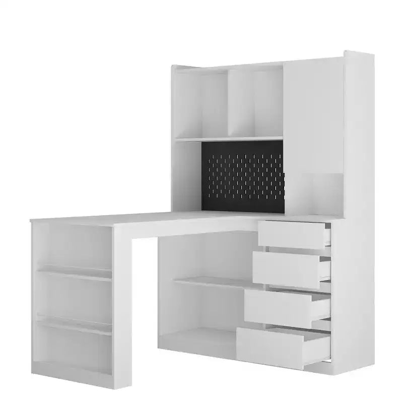 46-Inch L-Shaped Corner Desk with Bookshelf and Drawers