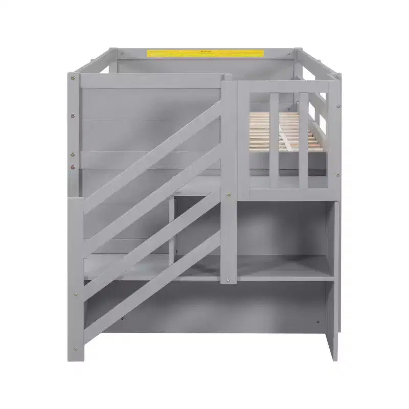 94.6L x 42.3W Solid Wood Twin Size Low Loft Bed With Stair, Drawer And Shelf, Modern & Clean Design