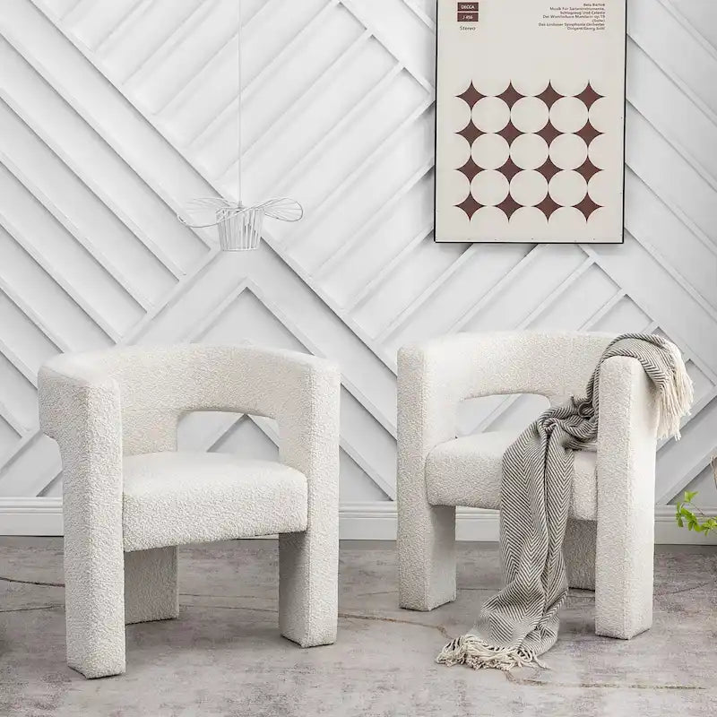 Fauteuil carré rembourré en tissu bouclé de 71 cm de large (Lot de 2)
