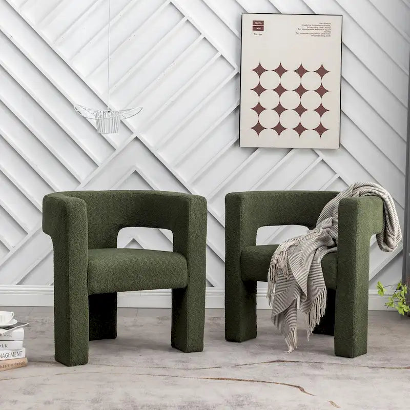 Fauteuil carré rembourré en tissu bouclé de 71 cm de large (Lot de 2)