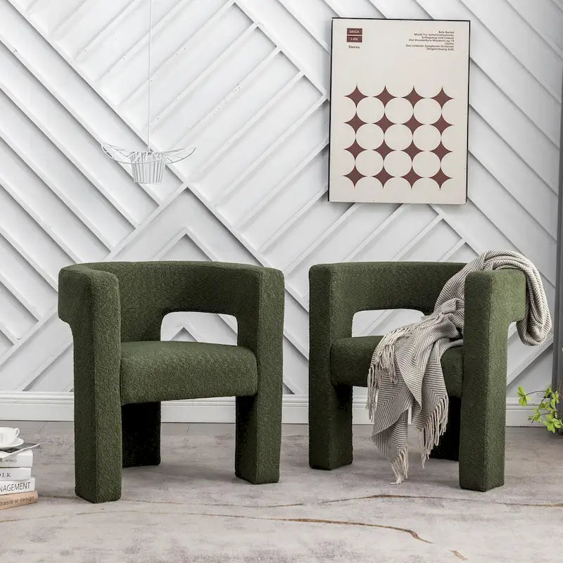 Fauteuil carré rembourré en tissu bouclé de 71 cm de large (Lot de 2)