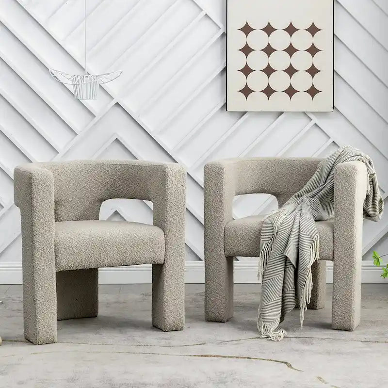 Fauteuil carré rembourré en tissu bouclé de 71 cm de large (Lot de 2)