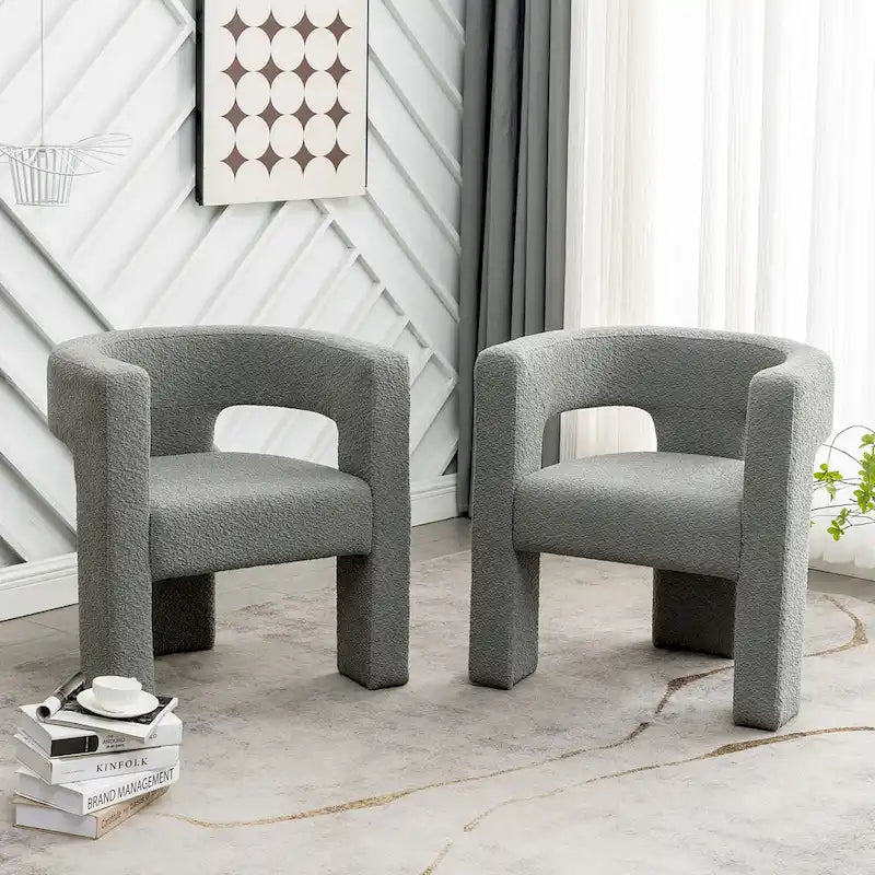 Fauteuil carré rembourré en tissu bouclé de 71 cm de large (Lot de 2)