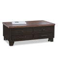 Table basse relevable en bois bicolore avec roulettes