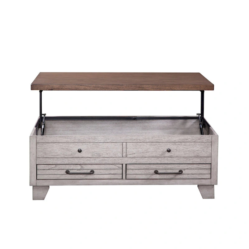 Table basse relevable en bois bicolore avec roulettes