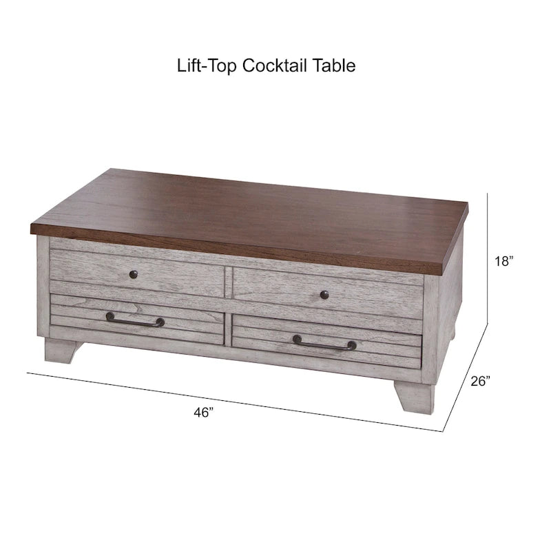 Table basse relevable en bois bicolore avec roulettes