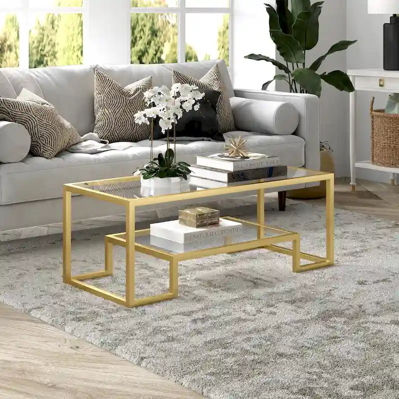 Table basse contemporaine en métal et verre