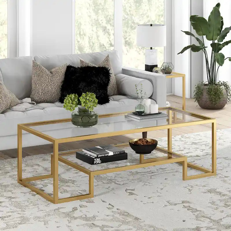 Table basse contemporaine en métal et verre