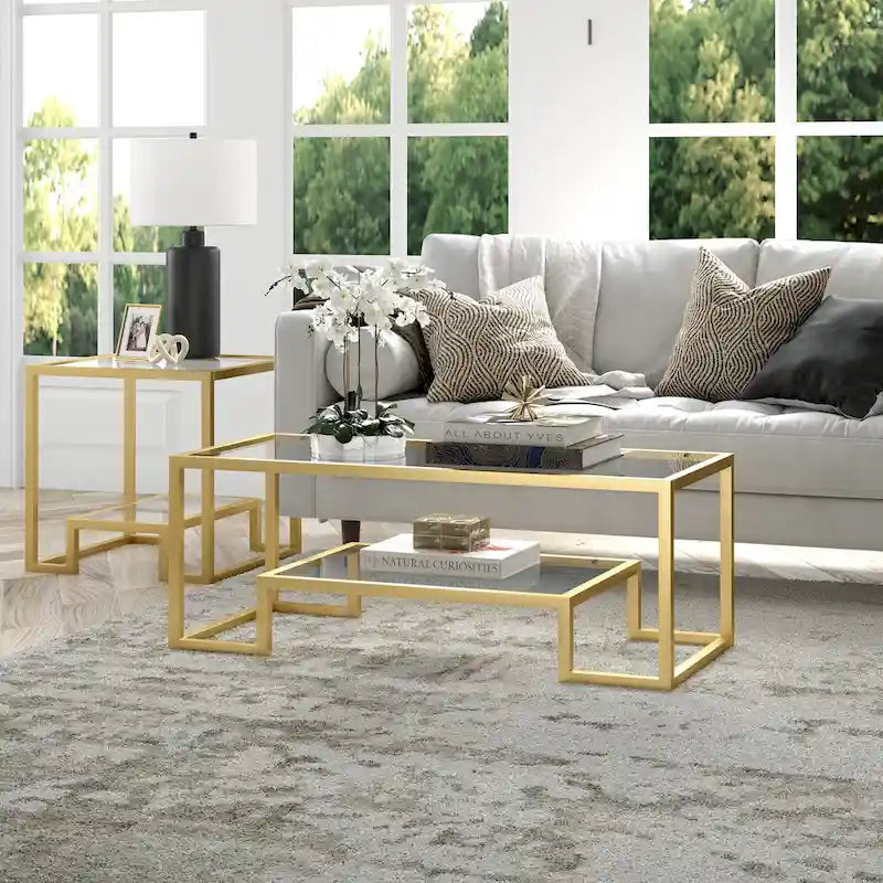 Table basse contemporaine en métal et verre