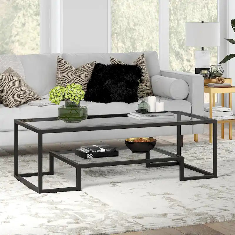 Table basse contemporaine en métal et verre