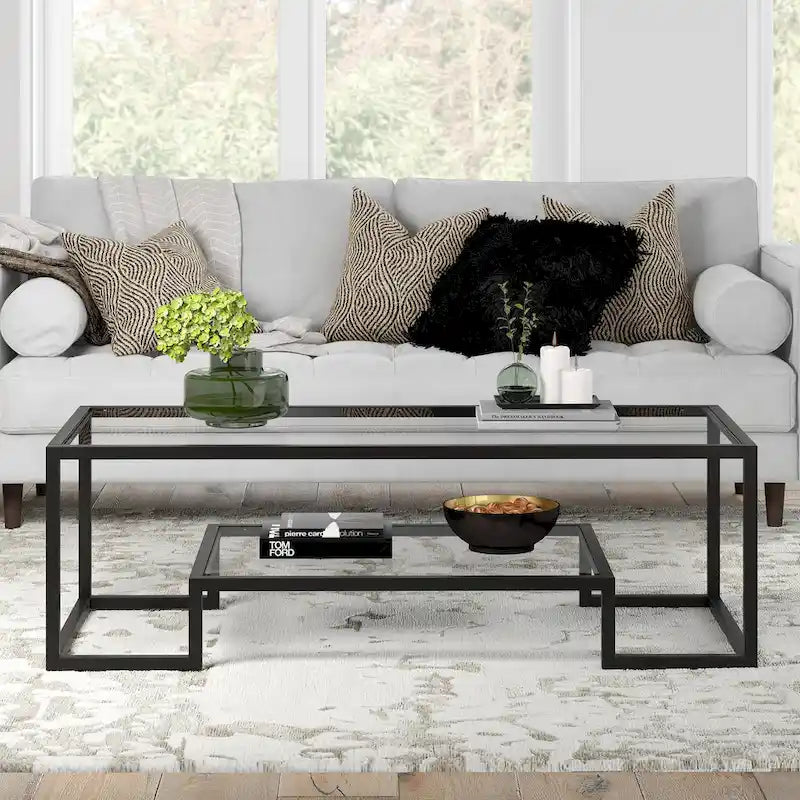 Table basse contemporaine en métal et verre