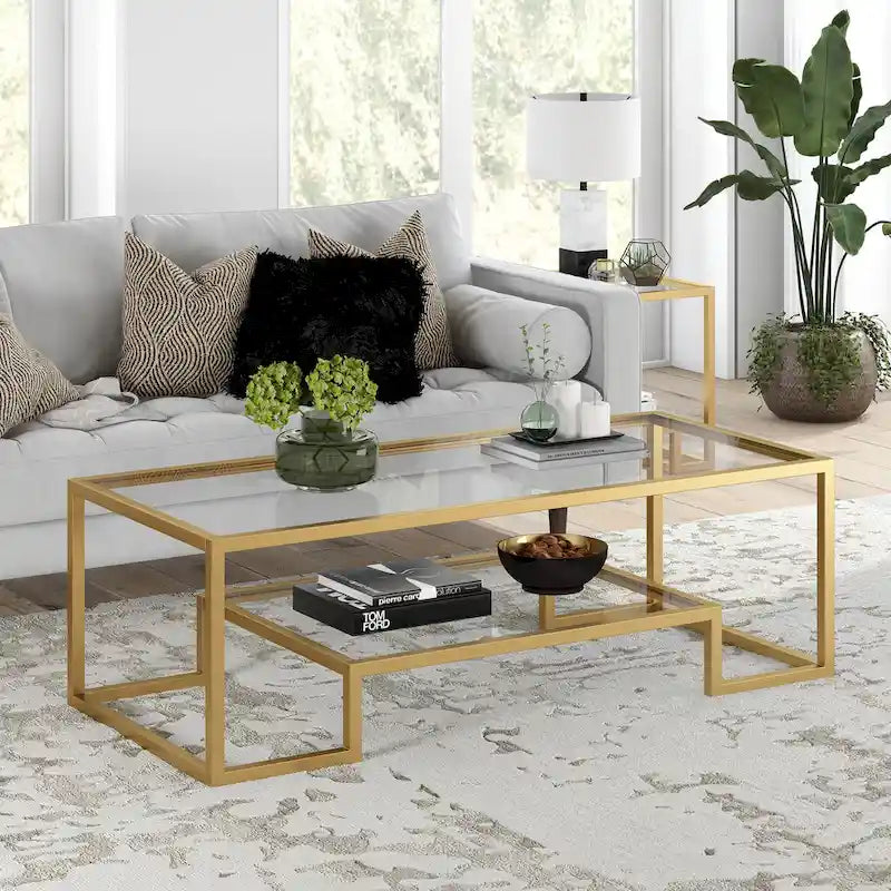 Table basse contemporaine en métal et verre