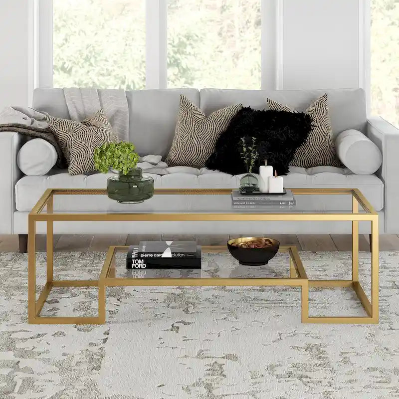Table basse contemporaine en métal et verre