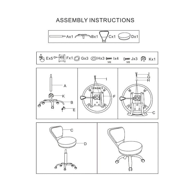 Tabouret court réglable de 13 à 15, avec dossier, blanc - N/A