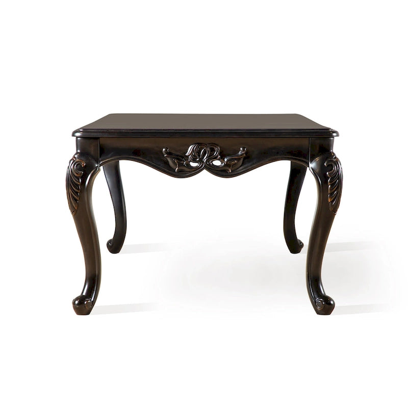 Table basse traditionnelle Clarissa en bois massif avec pieds sculptés