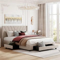 Lit de rangement Queen Size, plateforme capitonnée en lin avec 3 tiroirs