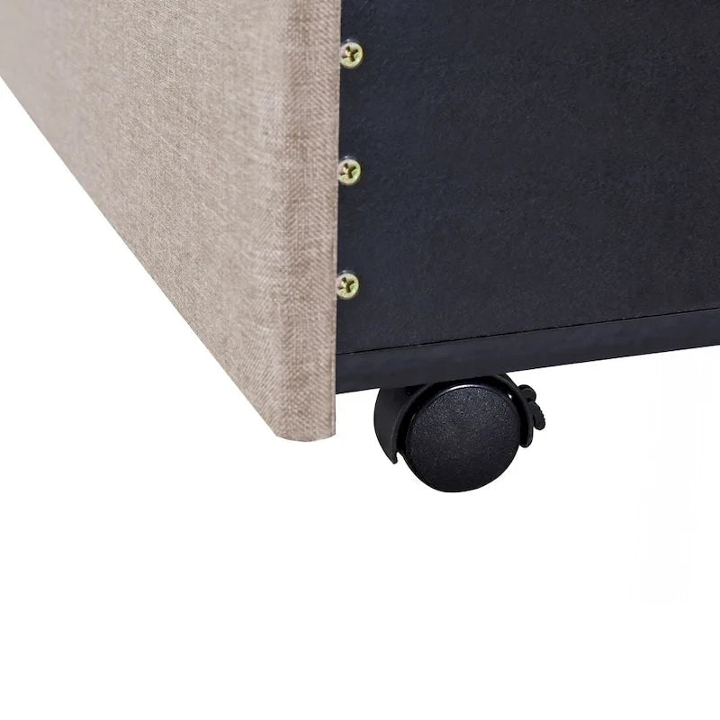 Lit de rangement Queen Size, plateforme capitonnée en lin avec 3 tiroirs