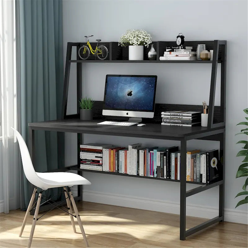 Bureau informatique de 119 cm avec huche et étagère à livres